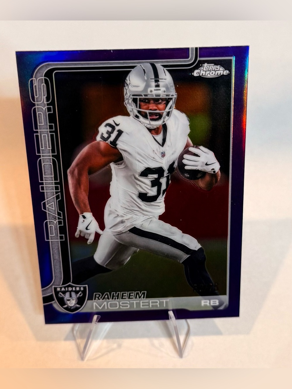 2025 Topps Chrome- Purple Refractor # 182 Raheem Mostert 32/75 - RB Raiders Card